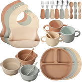Yinder walnut divided plate with suction helps steady meals and reduce mess.
