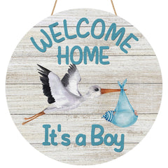 YINENA Welcome Home Baby Boy door sign in wood, perfect for farmhouse entryways