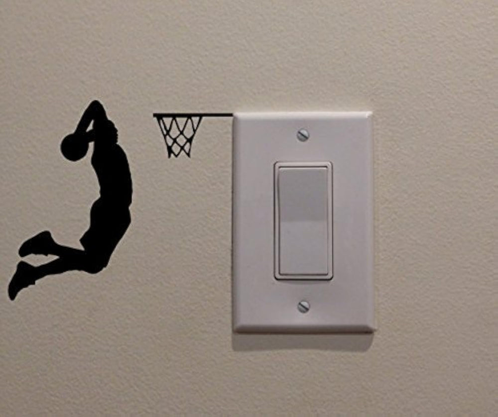 YINGKAI two-handed dunk light-switch decal on wall adds dynamic sport flair for kids' rooms.