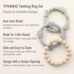 YIVEKO teether rings open design enables swapping teether toys for flexible play.