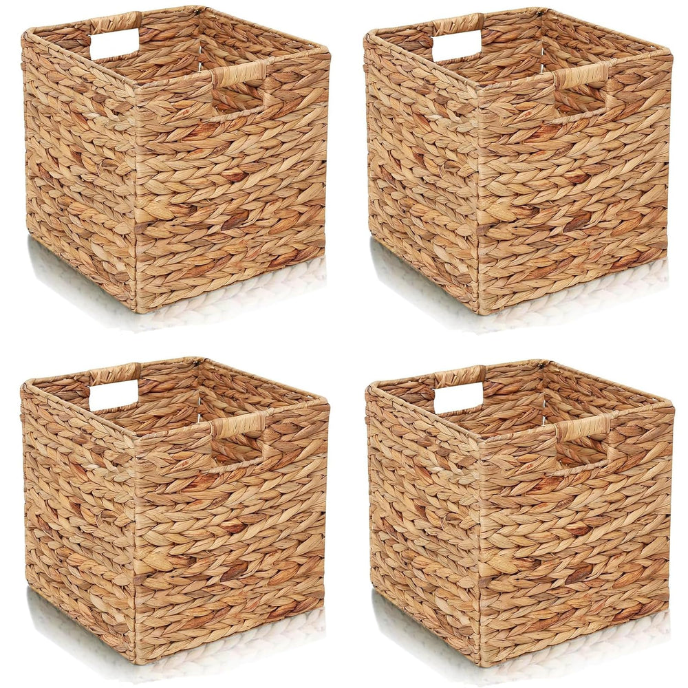 YJGYP9F water hyacinth cube basket on shelf for eco-friendly organization