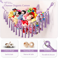 YKBU boho tassels hammock enhances nursery decor while organizing plush toys