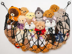 YKBU stuffed animal net hammock wall mount in black showing organized plush storage and space saving