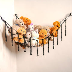 YKBU stuffed animals hammock corner net in black offers space-saving plush toy storage