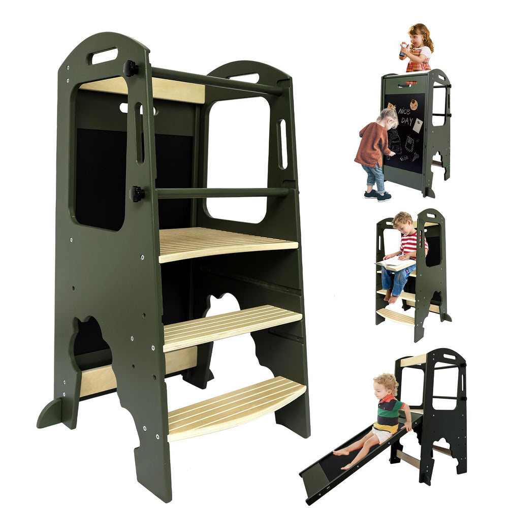 Ymonlia toddler step stool front view shows sturdy natural wood for safe kitchen independence
