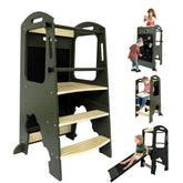 Ymonlia toddler step stool front view shows sturdy natural wood for safe kitchen independence