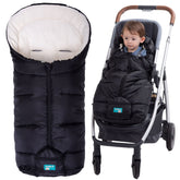 Yobee footmuff front view showing weatherproof exterior for cold weather strolls