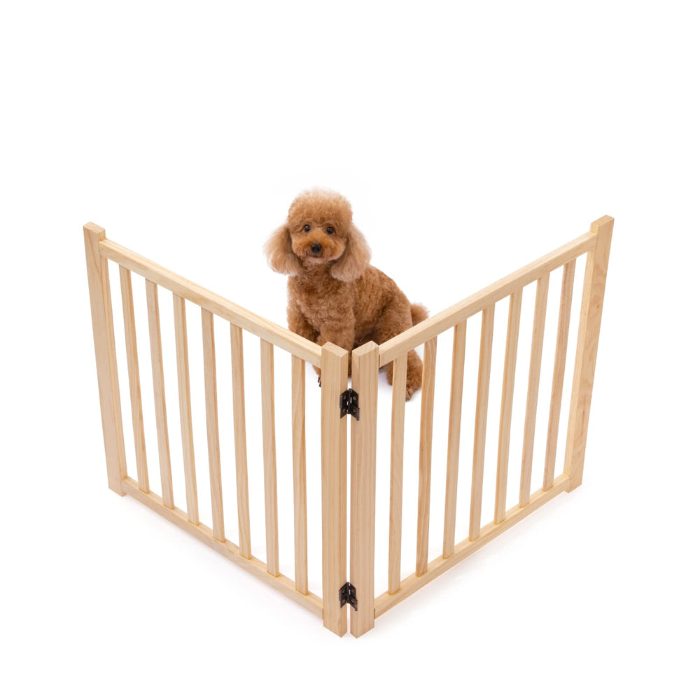YOCAN paint-free wood free-standing pet gate in doorway setup enables safe doorway containment