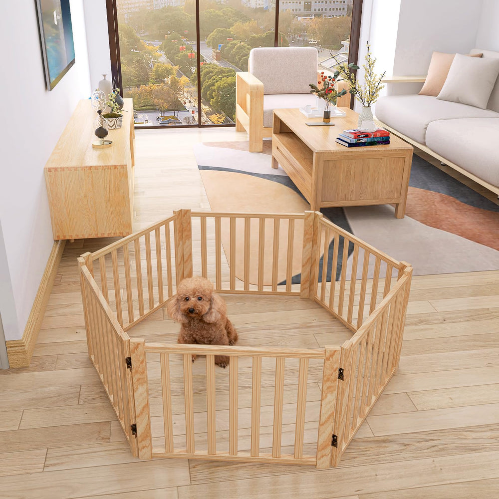 YOCAN Paint-Free wooden freestanding gate assembled for room separation and pet safety.
