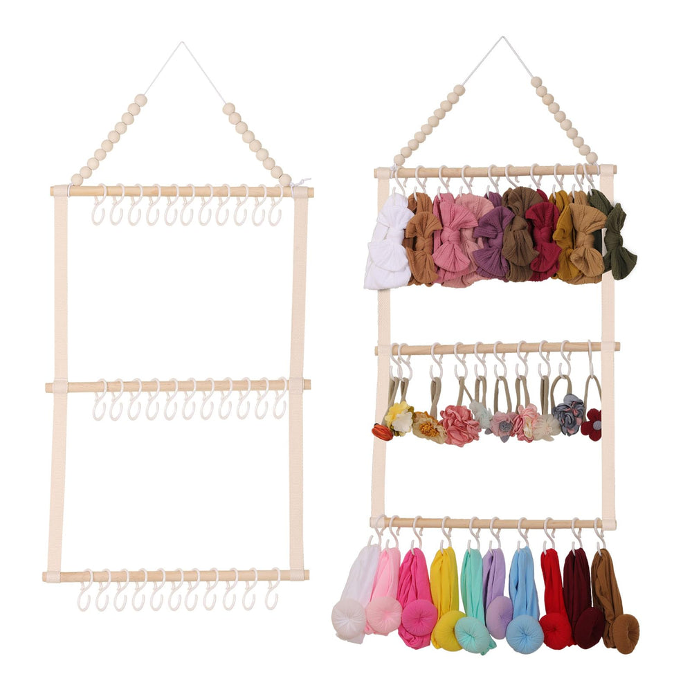 YOcity headband holder beige assembly view shows organized headbands and bows
