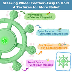 YOFUN teether green in-hand demonstrates easy gripping for infants