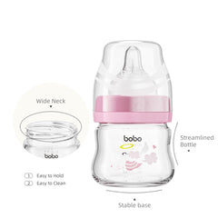 YOHKOH glass baby bottle wide-neck design for easy filling and cleaning