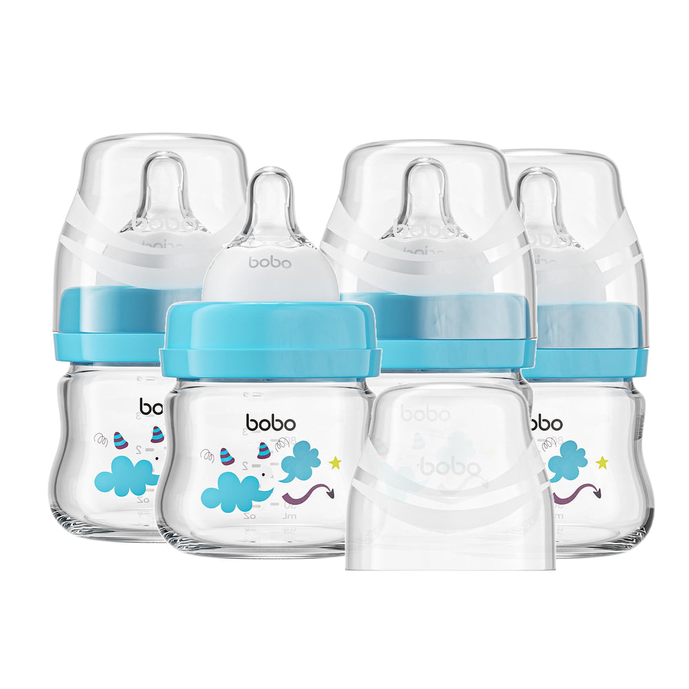 YOHKOH glass baby bottles with slow-flow nipple, 2.7oz, helping newborn feeding comfort.