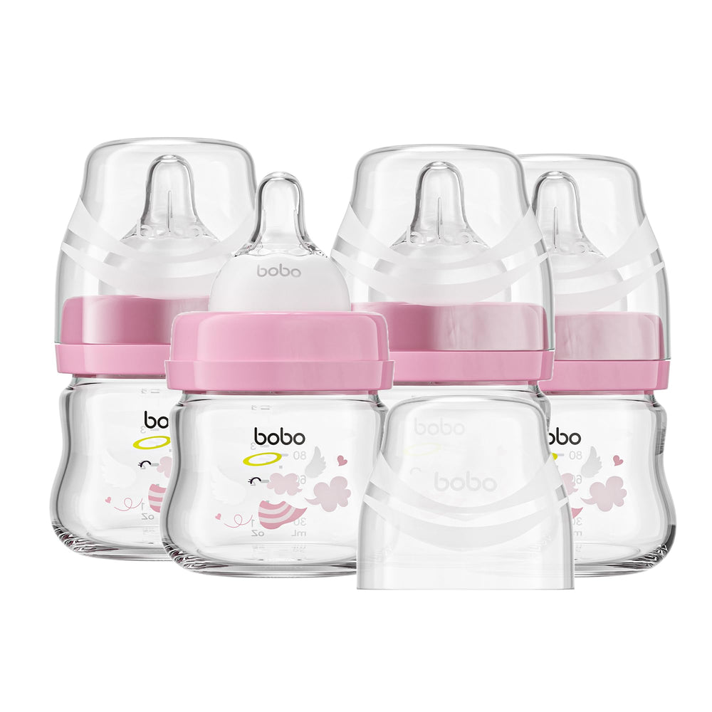 YOHKOH glass baby bottle with slow-flow nipple pack of four for newborn feeding flexibility.