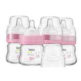 YOHKOH glass baby bottle with slow-flow nipple pack of four for newborn feeding flexibility.