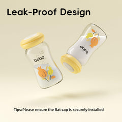 YOHKOH glass breast milk storage bottle air-tight seal supports leak-proof transport.