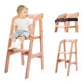 YOLEO high chair natural beech finish provides sturdy support during meals