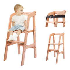 YOLEO high chair natural beech finish provides sturdy support during meals