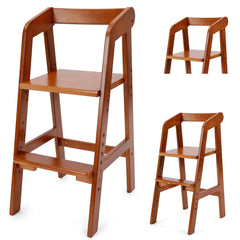 YOLEO wooden high chair in dining setup shows adjustable seating for growing children.