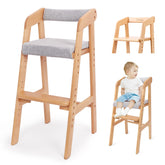 YOLEO wooden high chair natural color with adjustable seat for growing children.