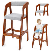 YOLEO wooden high chair adjustable seat for growing toddlers during meals.