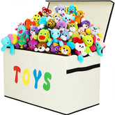 YOLOXO Toy Box Chest front view in new beige demonstrates spacious toy storage.