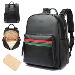 Yomiky leather diaper bag backpack full setup shows spacious capacity for diapers and bottles.