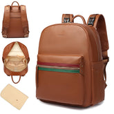 Yomiky leather diaper bag backpack front view shows large organized pockets for busy outings.