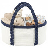 YOMECHEO baby diaper caddy closeup shows sturdy cotton rope construction for everyday organization.