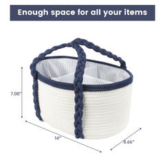 YOMECHEO diaper caddy navy interior demonstrates accessible storage during diaper changes.
