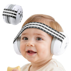 Yoofoss baby ear muffs with soft cushion headband for comfy wear during travel and sleep.