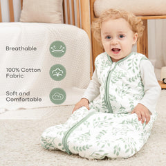 Yoofoss sleep sack side view highlights roomy hip area for healthier movement.