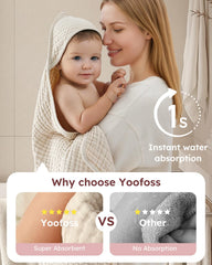 Yoofoss hooded towel on baby after bath highlighting warmth and quick-dry feel.