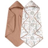 Yoofoss hooded baby towel giraffe-print closeup highlights ultra-soft muslin fabric.