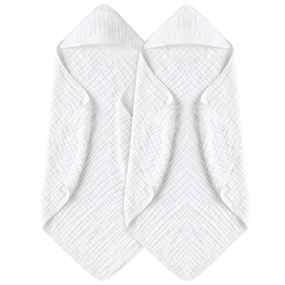 Yoofoss hooded baby towel in white 2-pack for quick newborn drying.