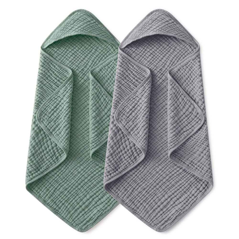 Yoofoss hooded baby towel grey-green 2-pack showing quick-drying softness