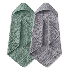 Yoofoss hooded baby towel grey-green 2-pack showing quick-drying softness