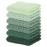 Yoofoss Muslin Baby Washcloths gradient green close-up shows soft cotton for gentle cleansing.
