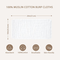 Yoofoss Muslin Burp Cloths measure 20x10 inches for coverage