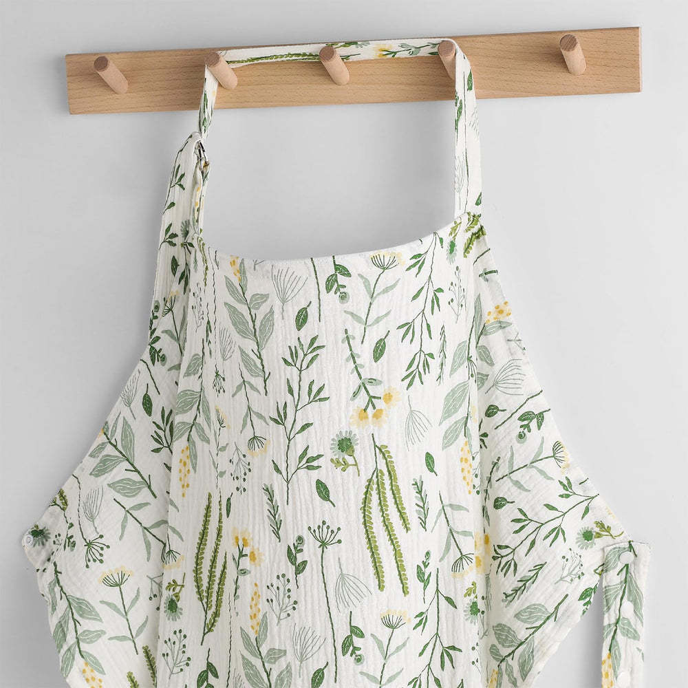 Yoofoss Muslin Nursing Cover with arch neckline provides breathable privacy during feeding.