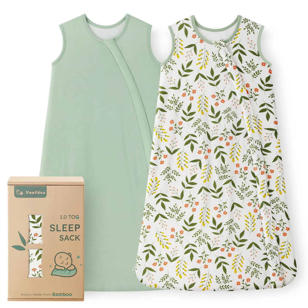 Yoofoss bamboo sleep sack green flower front view for all-season comfort