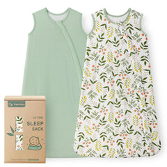 Yoofoss bamboo sleep sack green flower front view for all-season comfort