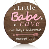 Yookeer Little Babe Cave Sign door view, rustic wooden nursery decor for bedrooms