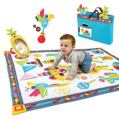 Yookidoo Fiesta Playmat folded in a carry case for easy storage and travel