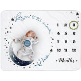 Yoothy Moon milestone blanket with wreath and stickers creates an adorable photo backdrop