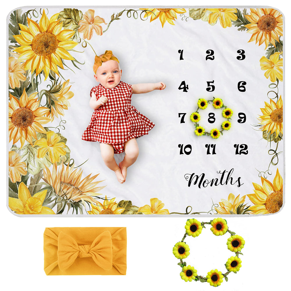 Yoothy Sunflower Monthly Blanket front view—a soft backdrop for lasting milestone photos.