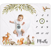 Yoothy Woodland milestone blanket with wreath backdrop for adorable baby photos