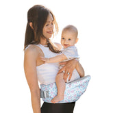YooxArmor baby hip carrier leopard front view shows ergonomic support for mom and baby during outings.