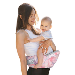YooxArmor baby hip carrier in side carry mode for hands-free shopping comfort.