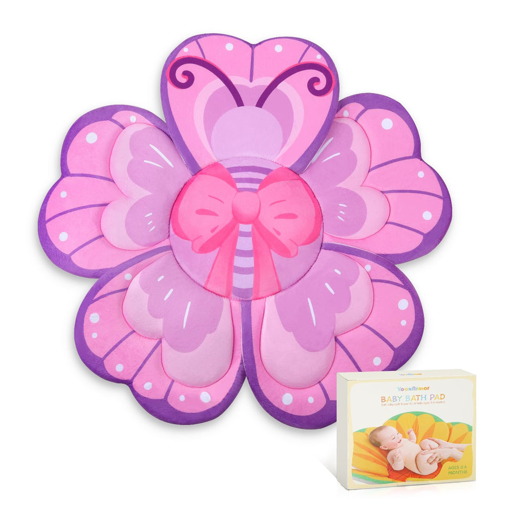 YooxArmor Pink Butterfly Bath Pad closeup shows cushioned comfort for newborn baths